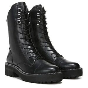 Sam Edelman Lenley Moto Boots Black Leather Combat Lace Up 7.5 LIKE NEW